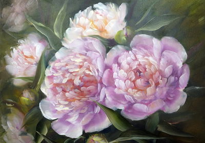 Ljuddämpande tavla - Peonies roses and leaves as