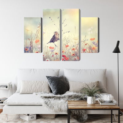 Ljuddämpande tavla - A bird among wild flowers
