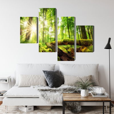 Ljuddämpande tavla - Sunrays in a forest 3d