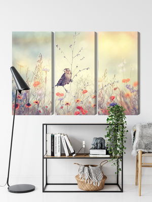 Ljuddämpande tavla - A bird among wild flowers