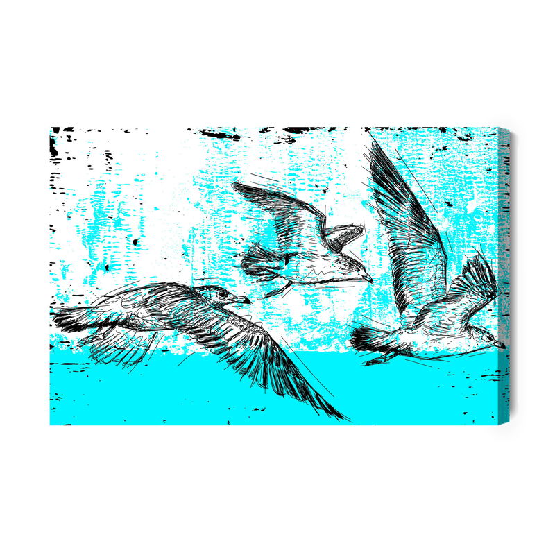 Ljuddämpande tavla - Drawn seagulls in retro style