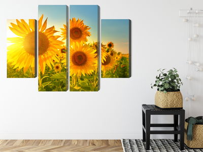 Ljuddämpande tavla - Sunflower field at sunset 3d