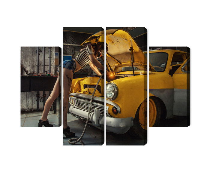 Ljuddämpande tavla - Sexy woman welded to a car