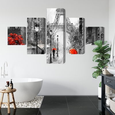 Ljuddämpande tavla - People with red umbrellas