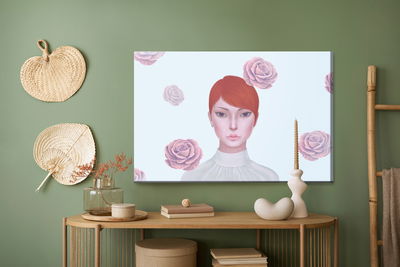 Ljuddämpande tavla - Woman and rose flowers