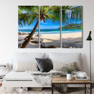 Ljuddämpande tavla - Tropical beach with 3d palm