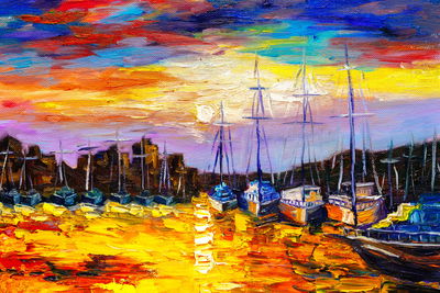 Ljuddämpande tavla - Sea boats and sunset