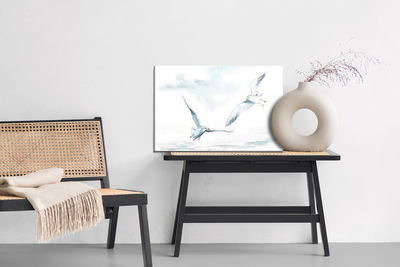 Ljuddämpande tavla - White birds with watercolour