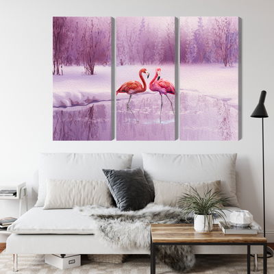 Ljuddämpande tavla - Flamingos against a purple