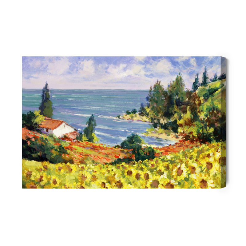 Ljuddämpande tavla - Landscape with sunflowers as