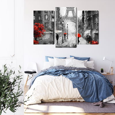 Ljuddämpande tavla - People with red umbrellas