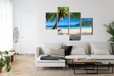 Ljuddämpande tavla - Tropical beach with 3d palm