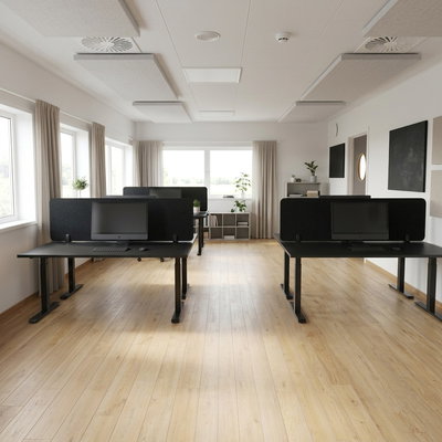 Bulletin Desk Screen black desk screens placed between several desks