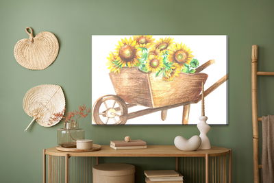 Ljuddämpande tavla - Sunflowers in a wooden
