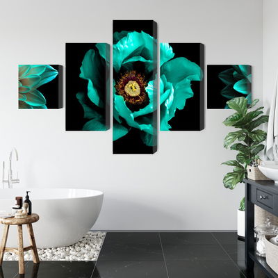 Ljuddämpande tavla - Turquoise flowers on a black