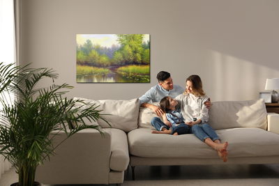 Ljuddämpande tavla - Spring landscape with a lake