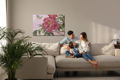 Ljuddämpande tavla - Peonies and butterflies