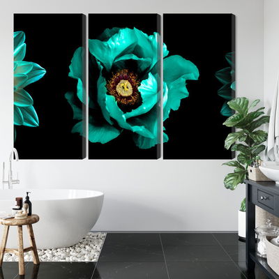 Ljuddämpande tavla - Turquoise flowers on a black