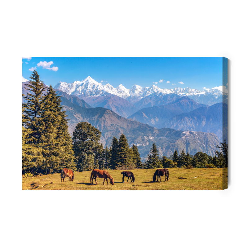 Ljuddämpande tavla - Horses and mountain landscape