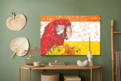 Ljuddämpande tavla - Macaw parrot with flowers