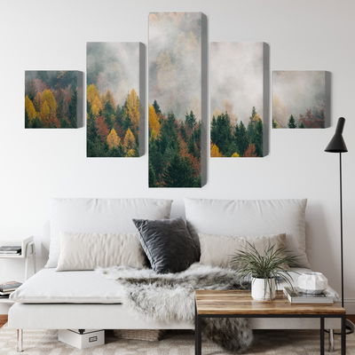 Ljuddämpande tavla - Autumn forest in the fog 3d