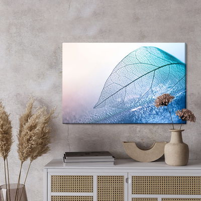 Ljuddämpande tavla - Leaf in macro scale in blue