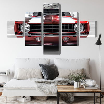 Ljuddämpande tavla - A red muscle car in a garage