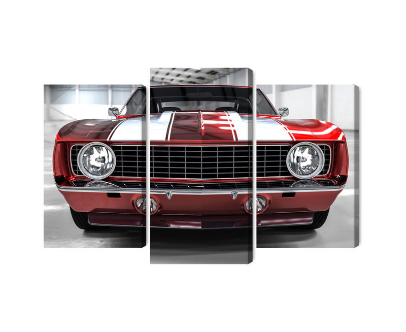 Ljuddämpande tavla - A red muscle car in a garage