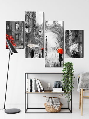 Ljuddämpande tavla - People with red umbrellas