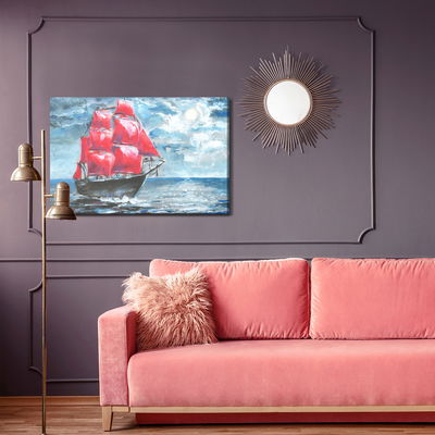 Ljuddämpande tavla - Red ship in the sea