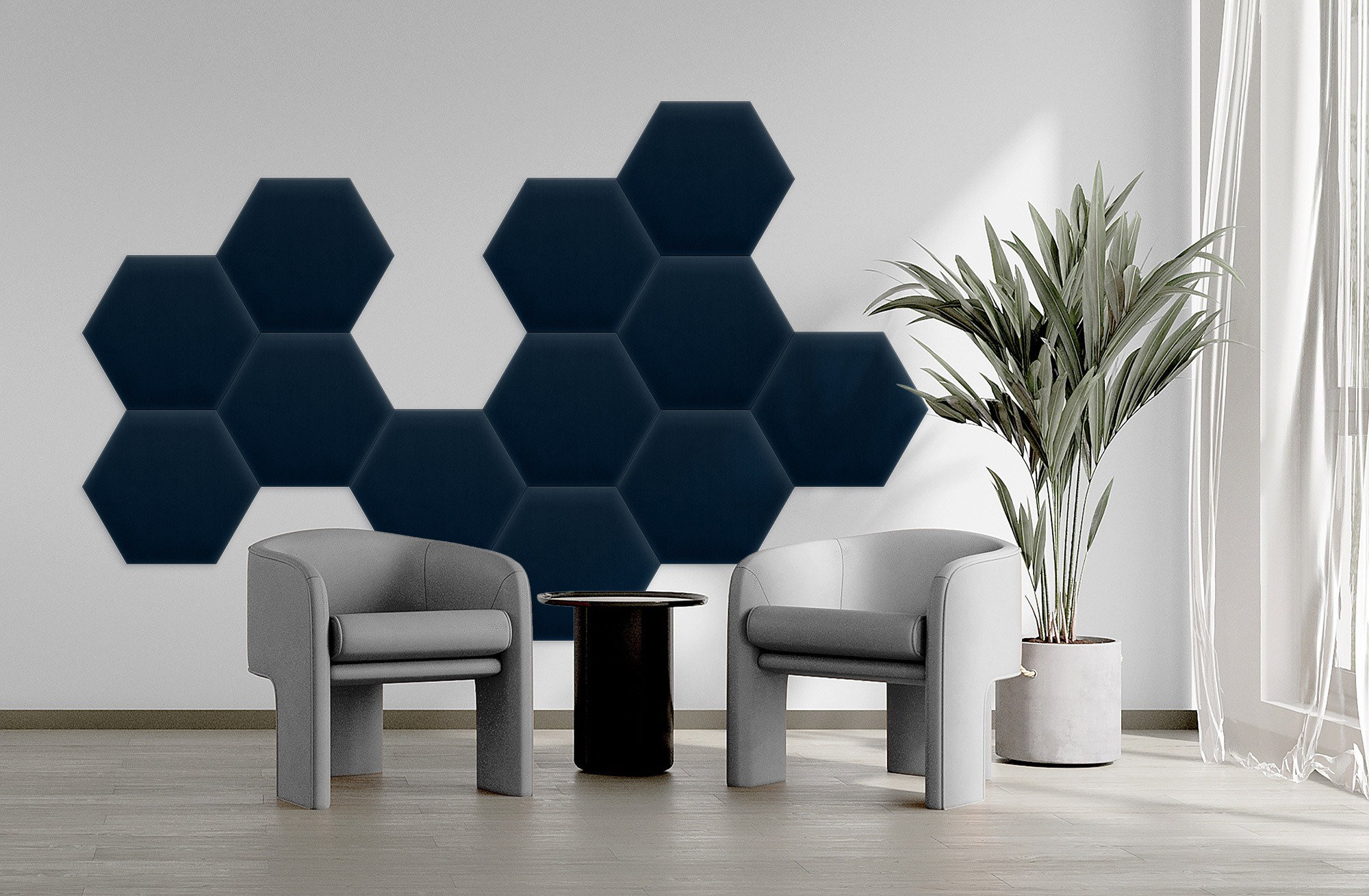 Ljudabsorbent i hexagonform - sammet (25mm 30x26cm Röd)