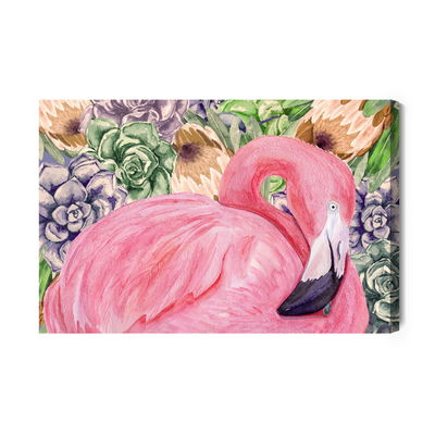 Ljuddämpande tavla - Flamingo and flowers