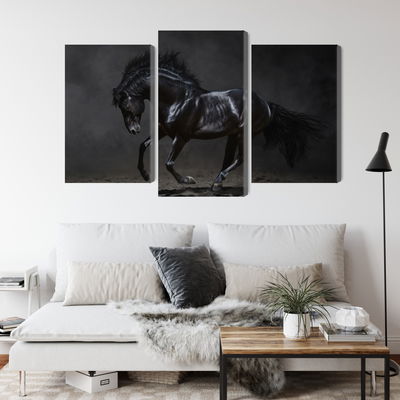 Ljuddämpande tavla - Black horse at a gallop
