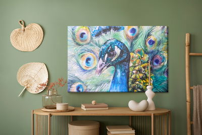 Ljuddämpande tavla - Peacock with colourful