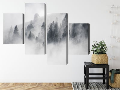 Ljuddämpande tavla - Forest covered with fog