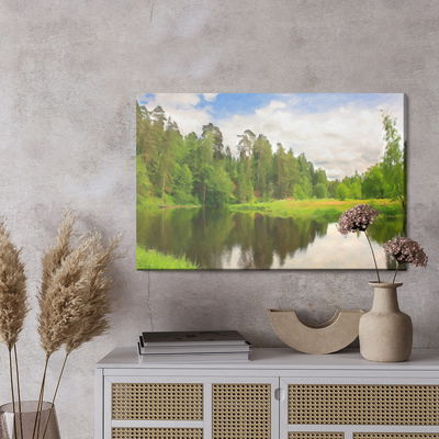 Ljuddämpande tavla - Forest landscape with a lake