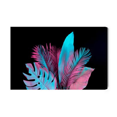 Ljuddämpande tavla - Neon tropical leaves