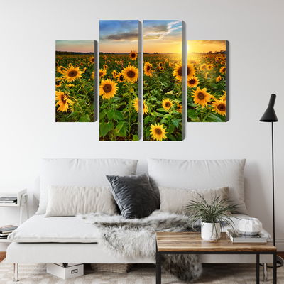 Ljuddämpande tavla - Sunflower field at sunset 3d