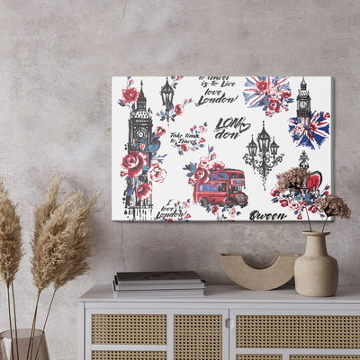 Ljuddämpande tavla - London symbols and flowers