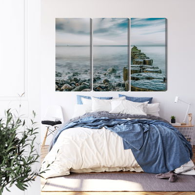 Ljuddämpande tavla - Rocky beach and 3d wooden