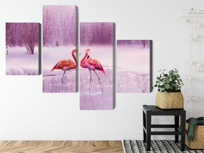 Ljuddämpande tavla - Flamingos against a purple