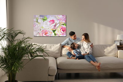 Ljuddämpande tavla - Blooming roses as painted