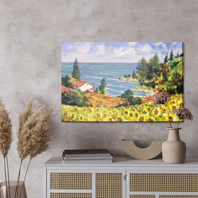 Ljuddämpande tavla - Landscape with sunflowers as