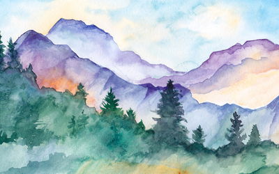 Ljuddämpande tavla - Painted mountain landscape