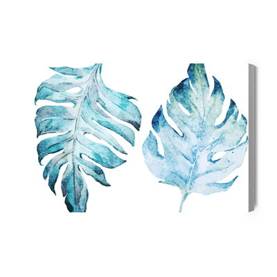 Ljuddämpande tavla - Blue monstera leaves painted
