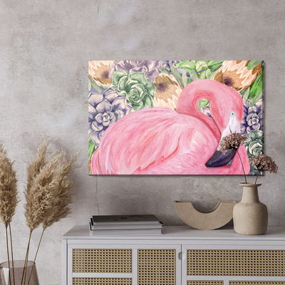 Ljuddämpande tavla - Flamingo and flowers