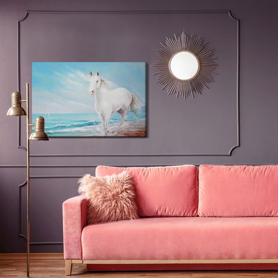 Ljuddämpande tavla - White horse on the seashore