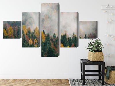 Ljuddämpande tavla - Autumn forest in the fog 3d