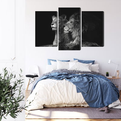 Ljuddämpande tavla - Lion and lioness on a black