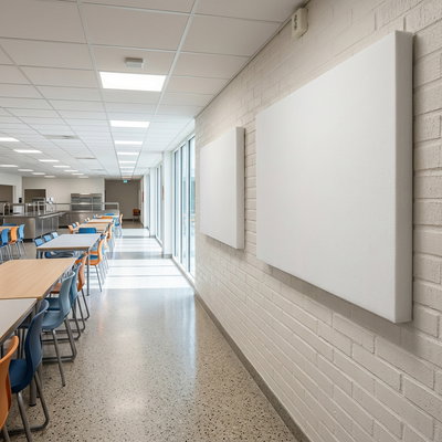 SilentDirect PES Allergy Wall sound absorber, 50 mm, mounted on a wall in a public setting